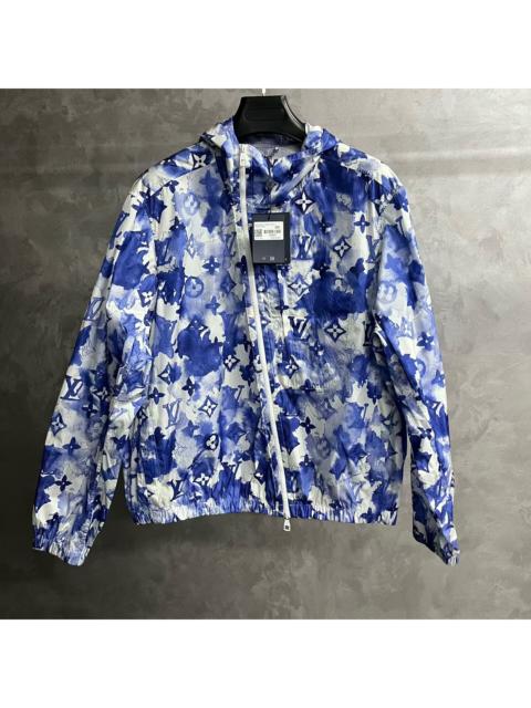 Louis Vuitton Louis Vuitton Blue Ink-Style Logo Print Hooded Windbreaker Jacket