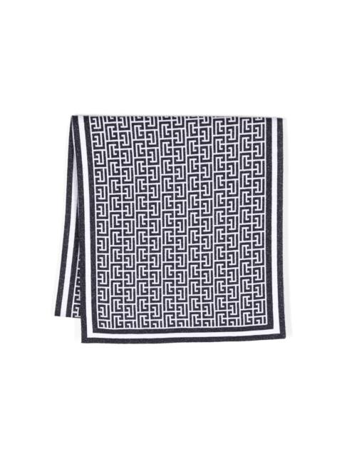 Balmain monogram-pattern wool-blend scarf