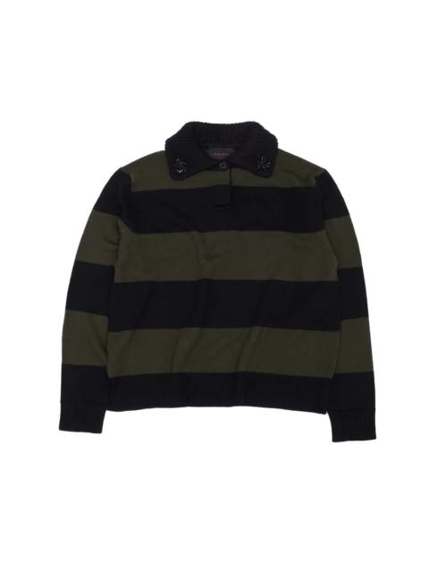 Simone Rocha Simone Rocha Fuzzy Collar Striped Rugby Knit Jumper W/ Emb Khaki