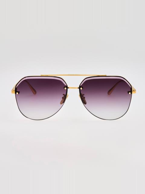LINDA FARROW Quynh Sunglasses in Grey and Gold