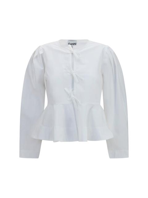 GANNI Ganni Women Compact Poplin Long Sleeve Peplum Blouse