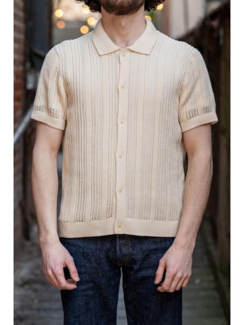 3sixteen 3SIXTEEN SHORT SLEEVE KNIT SHIRT - ECRU MESH STRIPE