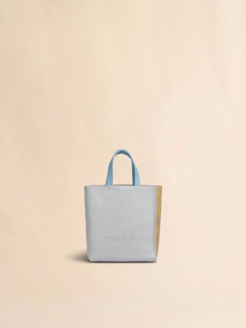 Marni MUSEO SOFT MINI BAG IN GREY BEIGE AND BLUE LEATHER WITH MARNI MENDING