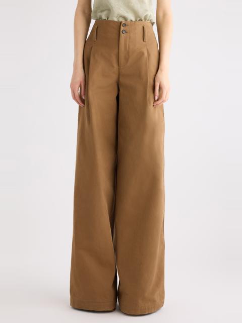Chloé Chloé Garment Dye Organic Cotton Canvas Wide Leg Pants in Mustard Brown at Nordstrom