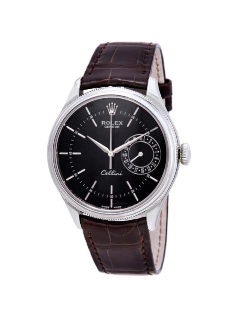 ROLEX Rolex Cellini Automatic Black Dial Men's Brown Leather Watch 50519BKSBRL