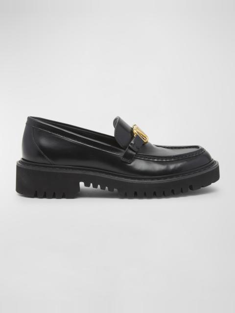 Valentino VLogo Medallion Leather Loafers