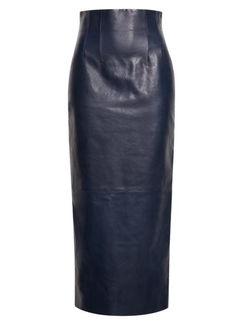 KHAITE Khaite Loxley Fitted Leather Skirt in 979 Dk Navy at Nordstrom