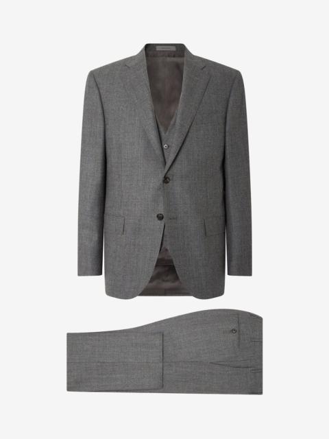 CORNELIANI Grey overcheck wool flannel and cashmere suit