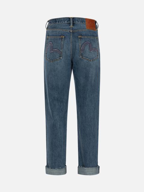 EVISU Seagull Appliqué Embroidery Baggy Fit Patchwork Jeans