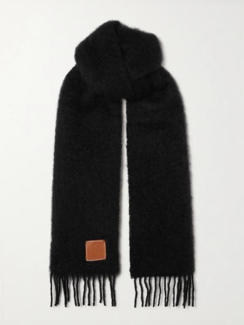 Loewe Fringed Leather-trimmed Mohair-blend Scarf