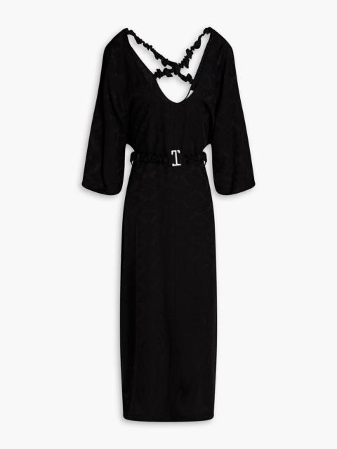 GANNI Belted satin-jacquard midi dress