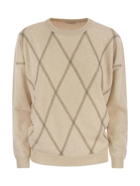 Brunello Cucinelli Crew-neck Sweater In Virgin Wool, Cashmere And Silk