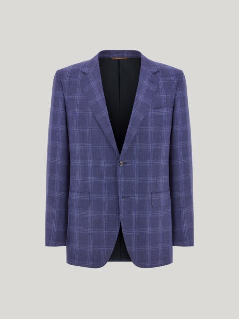 Canali BLUE AND LIGHT BLUE WOOL AND CASHMERE REGULAR-FIT JACKET WITH OVERCHECK MOTIF