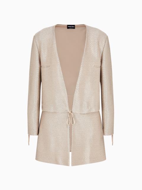 GIORGIO ARMANI RAFFIA-EFFECT COTTON AND VISCOSE JACKET