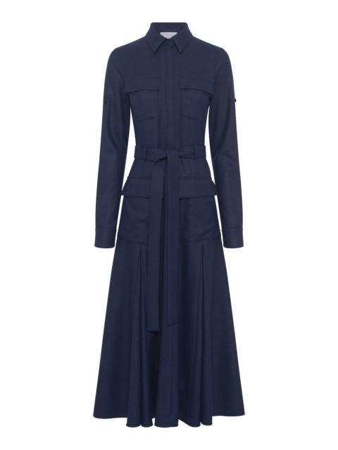 GABRIELA HEARST Meyer Pleated Maxi Shirtdress in Navy Wool Cashmere Flannel