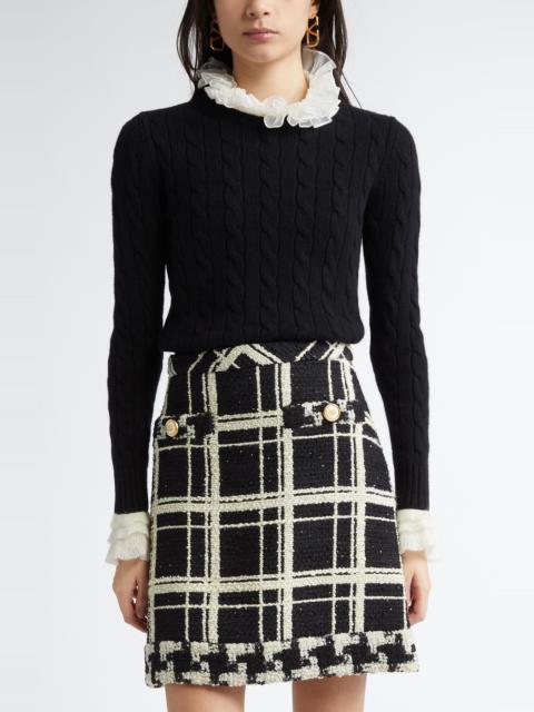 Valentino Valentino Garavani Ruffle Cuff Cable Cashmere Sweater in Ivory/Black at Nordstrom