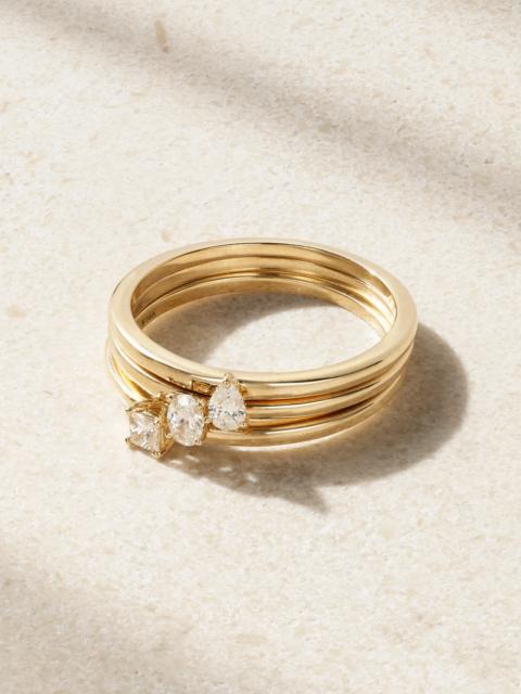 STONE AND STRAND Set Of Three 14-karat Gold Diamond Rings