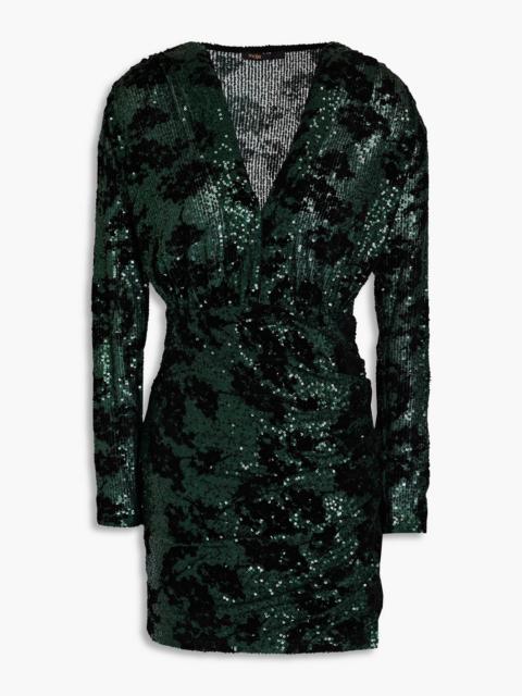 maje Sequin-embellished flocked mesh mini dress
