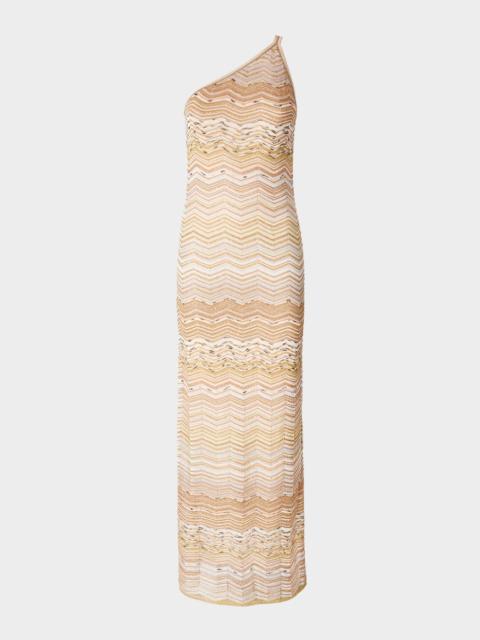 Missoni Metallic Chevron One-Shoulder Maxi Dress