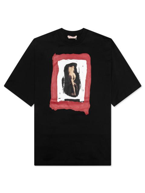 Marni COTTON T-SHIRT WITH MENDED PATCH - BLACK