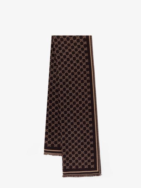 GUCCI Gucci GG Wool Jacquard Scarf Brown