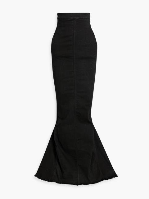 Rick Owens Dirt Pillar fluted denim maxi skirt