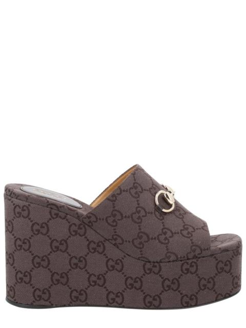 GUCCI COTTON GG FABRIC WEDGE SANDAL