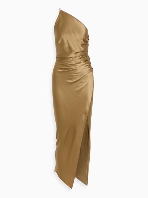 THE SEI One-shoulder draped silk-satin maxi dress