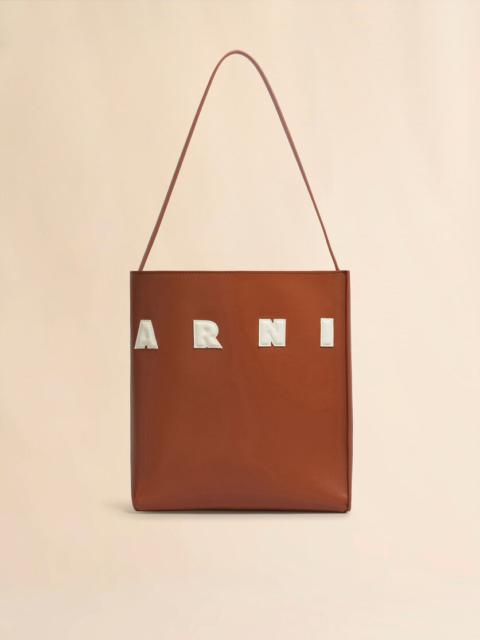 Marni BROWN WHITE LEATHER MUSEO HOBO BAG WITH PATCHES