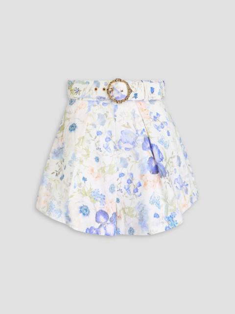 Zimmermann Belted floral-print linen shorts