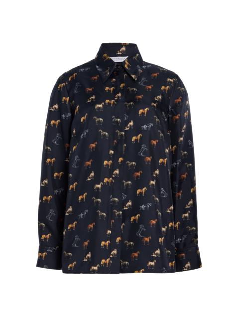 GABRIELA HEARST Cruz Shirt in Dark Navy Multi Printed Silk