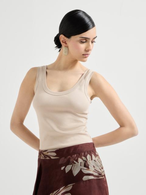 Brunello Cucinelli Stretch cotton ribbed jersey top with monili