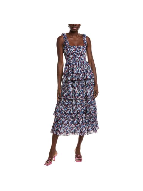 GANNI GANNI Pleated Georgette Flounce Smock Midi Dress