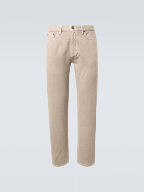 Leather-trimmed cotton straight pants