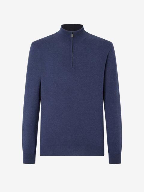 CORNELIANI Light melange blue wool and cashmere jumper