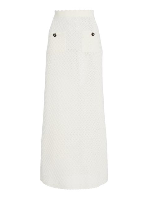 Monique Lhuillier Diamond-Knit Cotton-Blend Midi Skirt ivory