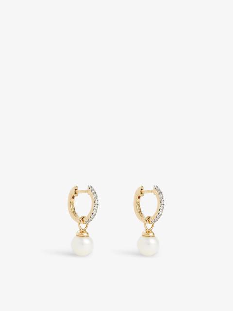MATEO Drop 14ct yellow-gold, 0.26ct diamond and pearl earrings