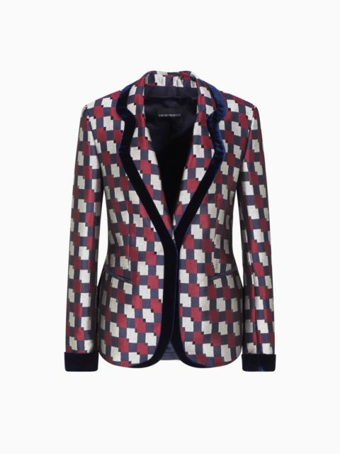 EMPORIO ARMANI GEOMETRIC JACQUARD BLAZER WITH VELVET DETAILS