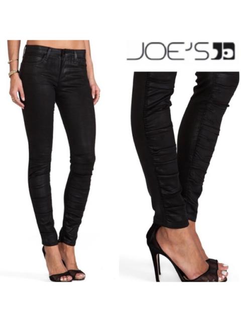 Joe's Jeans Ruched Ankle Skinny in Jet Black Wax Coated Denim