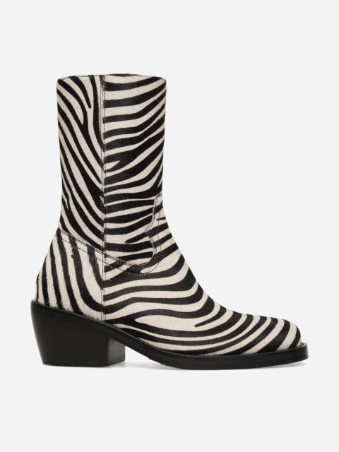 Dries Van Noten Zebra Ponyhair Boots Black
