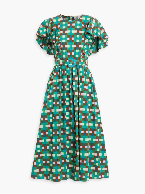 DIANE VON FURSTENBERG Damon belted checked cotton-blend poplin midi dress