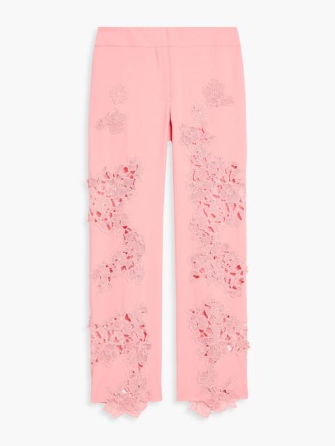 Oscar de la Renta Guipure lace-paneled wool and mohair-blend straight-leg pants