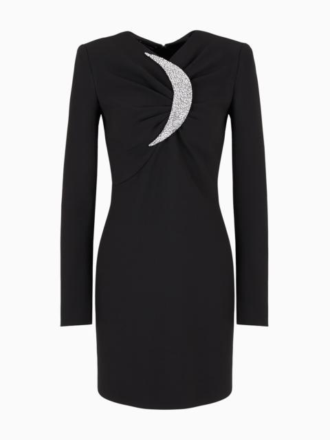 EMPORIO ARMANI Sheath dress with draping and oversized moon with rhinestones