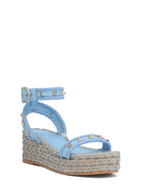 Valentino Valentino Garavani Rockstud Espadrille Wedge Sandal in Light Blue/Navy at Nordstrom