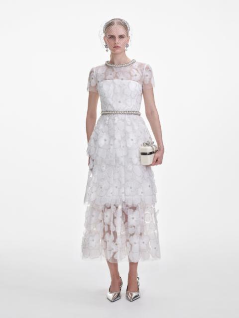 self-portrait White Embellished Tulle Tiered Midi Dress