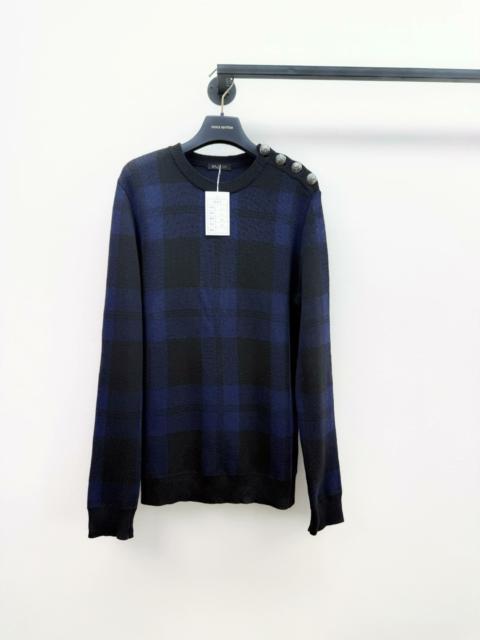 Balmain Balmain Check patterned wool jumper - Dark Blue
