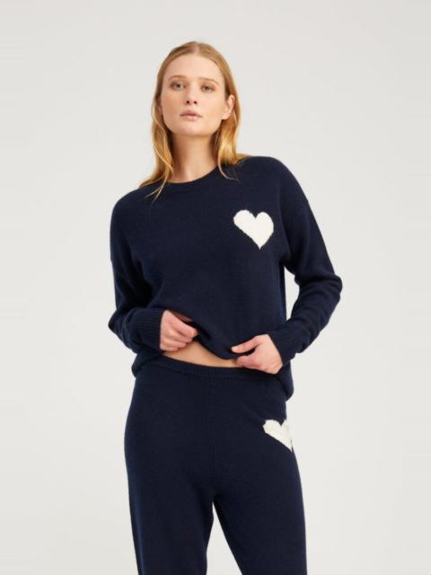 SPRWMN NAVY CASHMERE HEART LOGO SWEATSHIRT