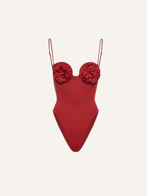 MAGDA BUTRYM 3D flower retro bustier swimsuit in red