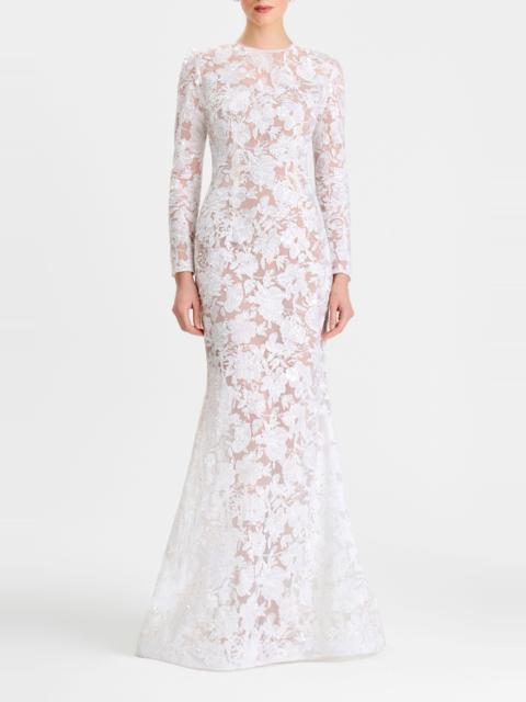 NADINE MERABI NADINE MERABI Sasha Embroidered Sequin Sheer Mesh Gown in White at Nordstrom