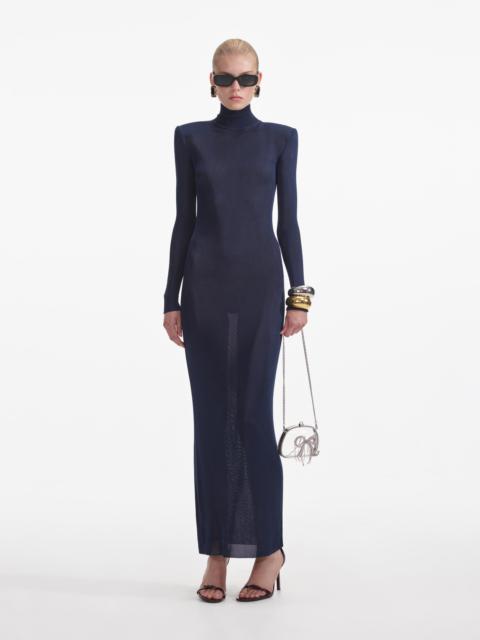 self-portrait Navy Viscose Knit Maxi Dress